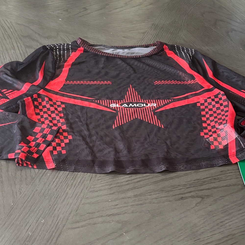 SHEIN Black and Red Checkered Star Crop Top